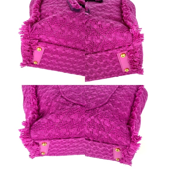 Authentic CHANEL Wool Tweed Giant Logo Purple Pink  Zip Shopping Tote  Bag - Picture 8 of 10